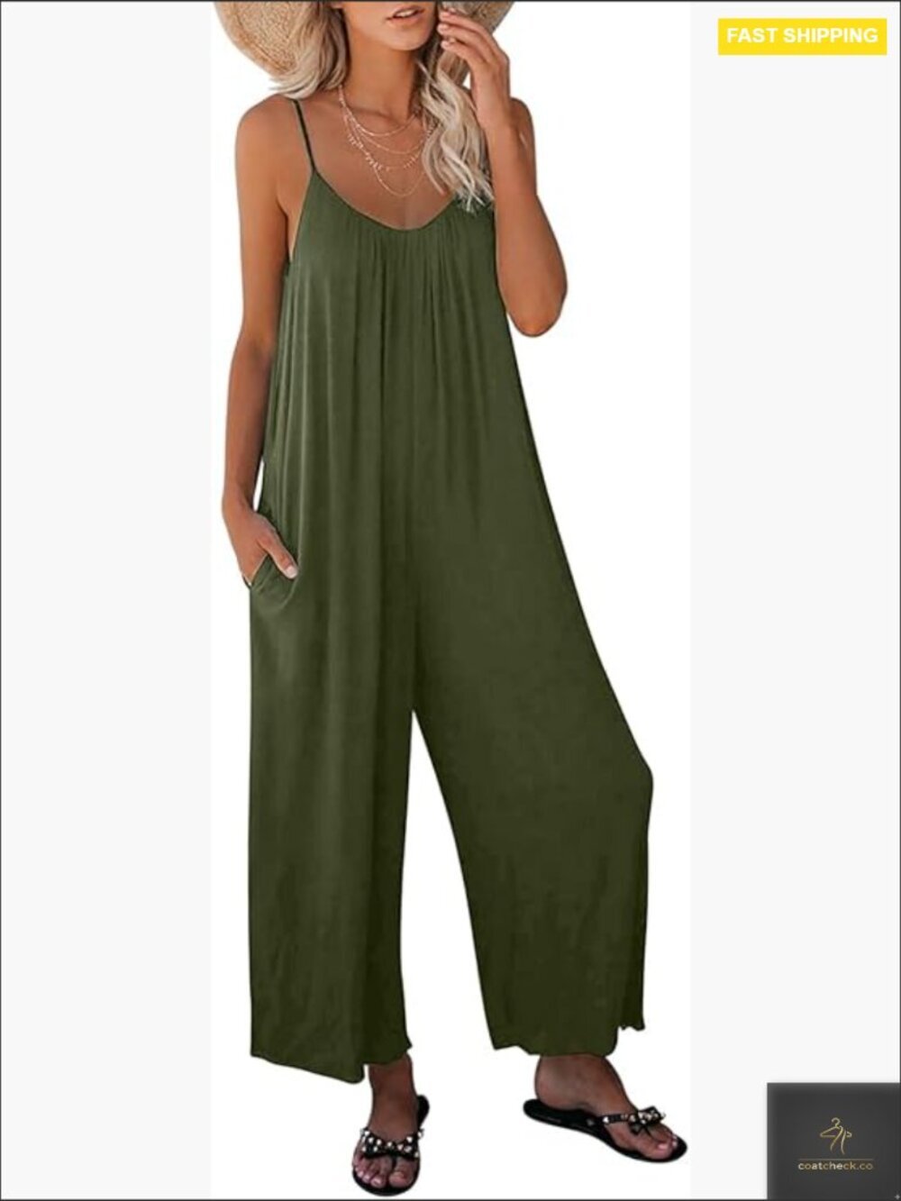 Sleeveless Jumpsuit Adjustable Straps Stretchy Long Pant Romper with Pockets
